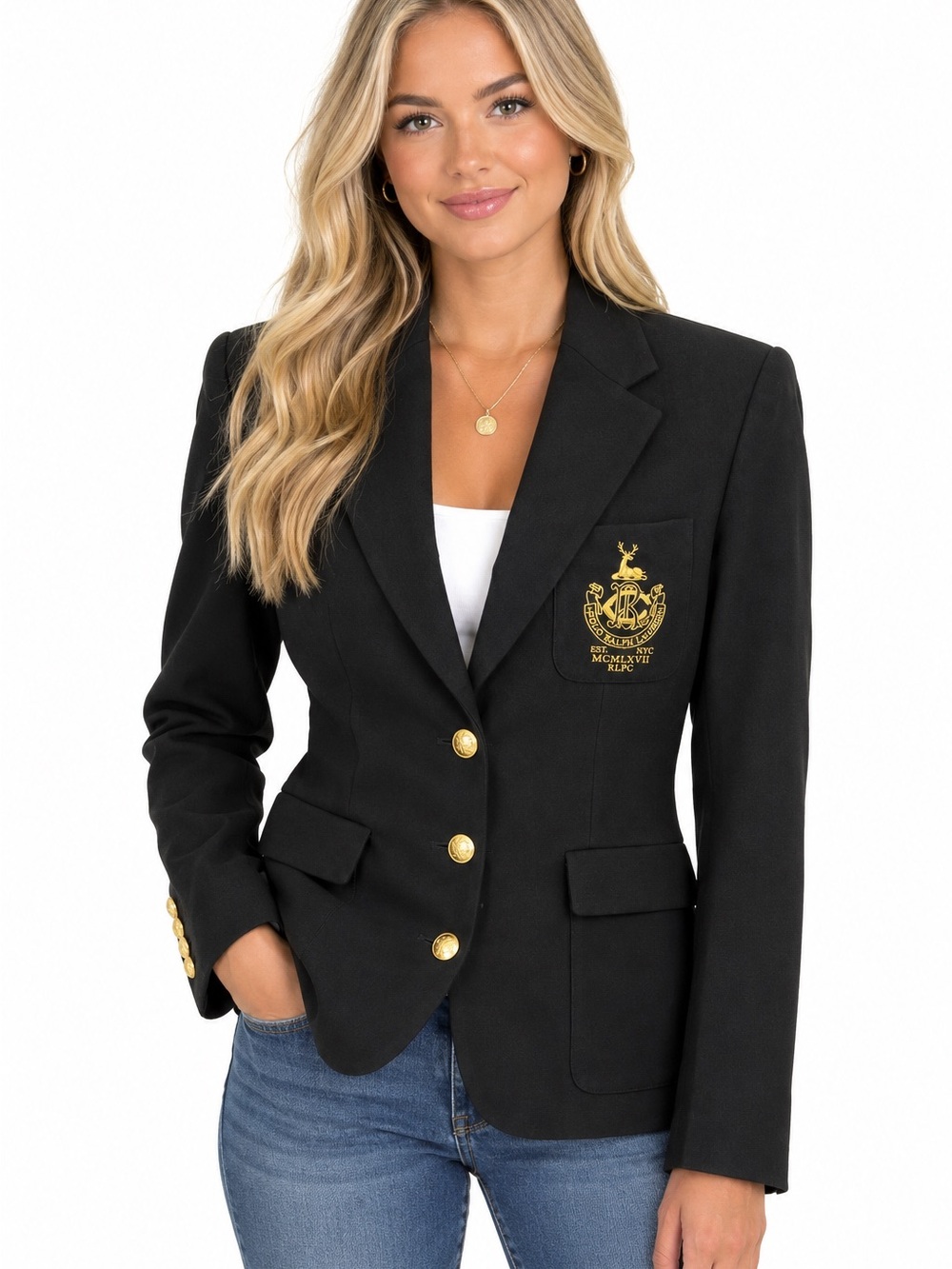 Polo Ralph Lauren Black Crest-Embroidered Gold-Button Blazer Jacket